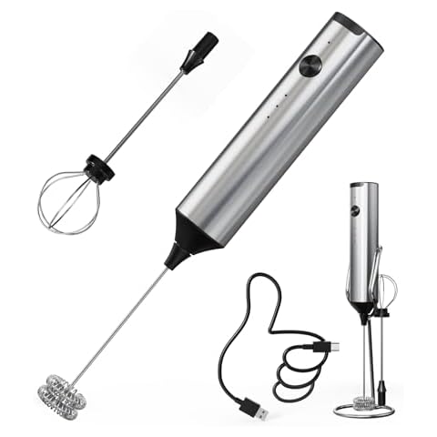CIRCLE JOY Powerful Milk Frother Handheld with 3-Speed, Coffee Frother Wand Rechargeable Mini Drink Mixer with 2 Stainless Steel Whisk for Matcha, Hot Chocolate, Cappuccino,& Egg Mini Frother Cover