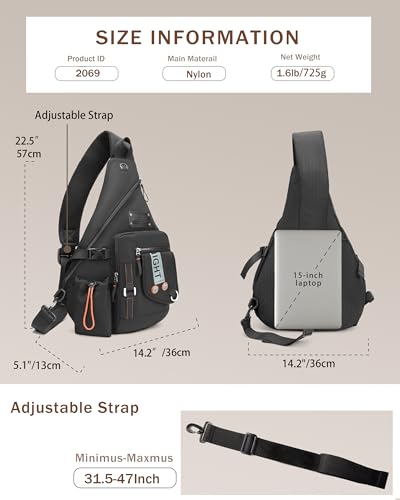 Large Sling Backpack, Sling Chest Bag Shoulder Crossbody Daypacks Fits 14.1-Inch Laptop for Travel Outdoor Men Women3