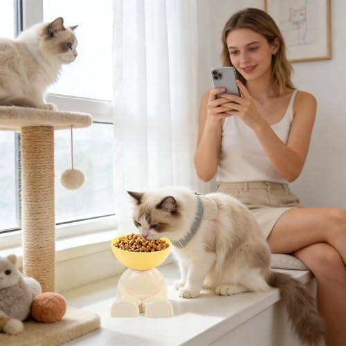 Cat Feeding Bowls – 5.71 Inch Raised Pet Food Feeding Dish | Pet Feeder Station – Secure Non Slip Pets Feeder Keeps Food Bowl in Place Prevents Spills and Ensures Smooth Mealtime for Cats & Dog - Afbeelding 3
