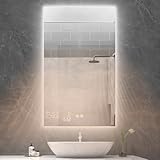 byecold Badkamerspiegel met ledverlichting, 60 x 100 cm, spiegelverwarming met weerstation, wifi, badkamerspiegel, verwarming met aanraakschakelaar, verticaal