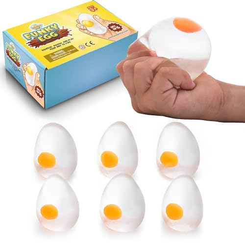 IPIDIPI TOYS Funky Egg Splat Ball Squishy – Clear Egg Yolk Fun Squeeze, Yolk Balls for Kids, Goodie Bag Stuffers, Fun Fidget Toy, Birthday Party Favors – Pack of 6