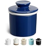 Sweese French Butter Dish with Lid - Butter Crock for Counter with Water Line for Spreadable Butter - No More Hard Butter - Navy