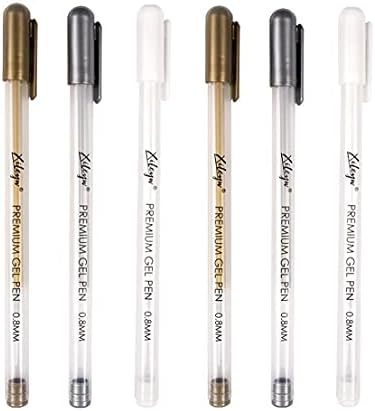 Fhyhej premium 3 Colors Gel Pen Set,White Gold Silver Gel Ink Pens With 0.8mm, and 1.0mm Refills for Manga,Sketching,Illustration, Pack of 6