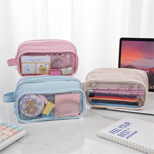 Image of U & U UNIQUE UTILITIES Pencil Pouch for Girls Aesthetic | Large Capacity Pencil Case with Detachable Front Pocket | Cute Pouches for School Girls | Pouch for Stationery (Off White)