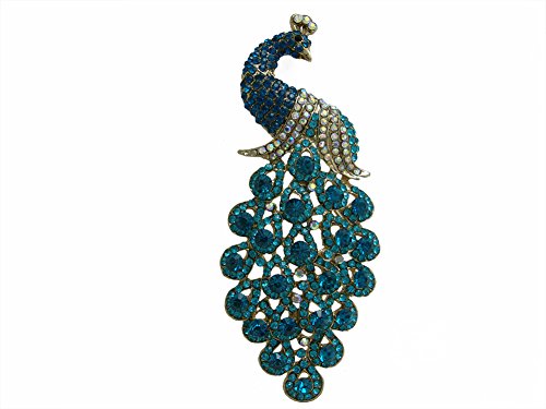 Image of TTjewelry Vintage Peacock Bird Rhinestone Crystal Brooch Pin Art-Deco Style Bird Pendant