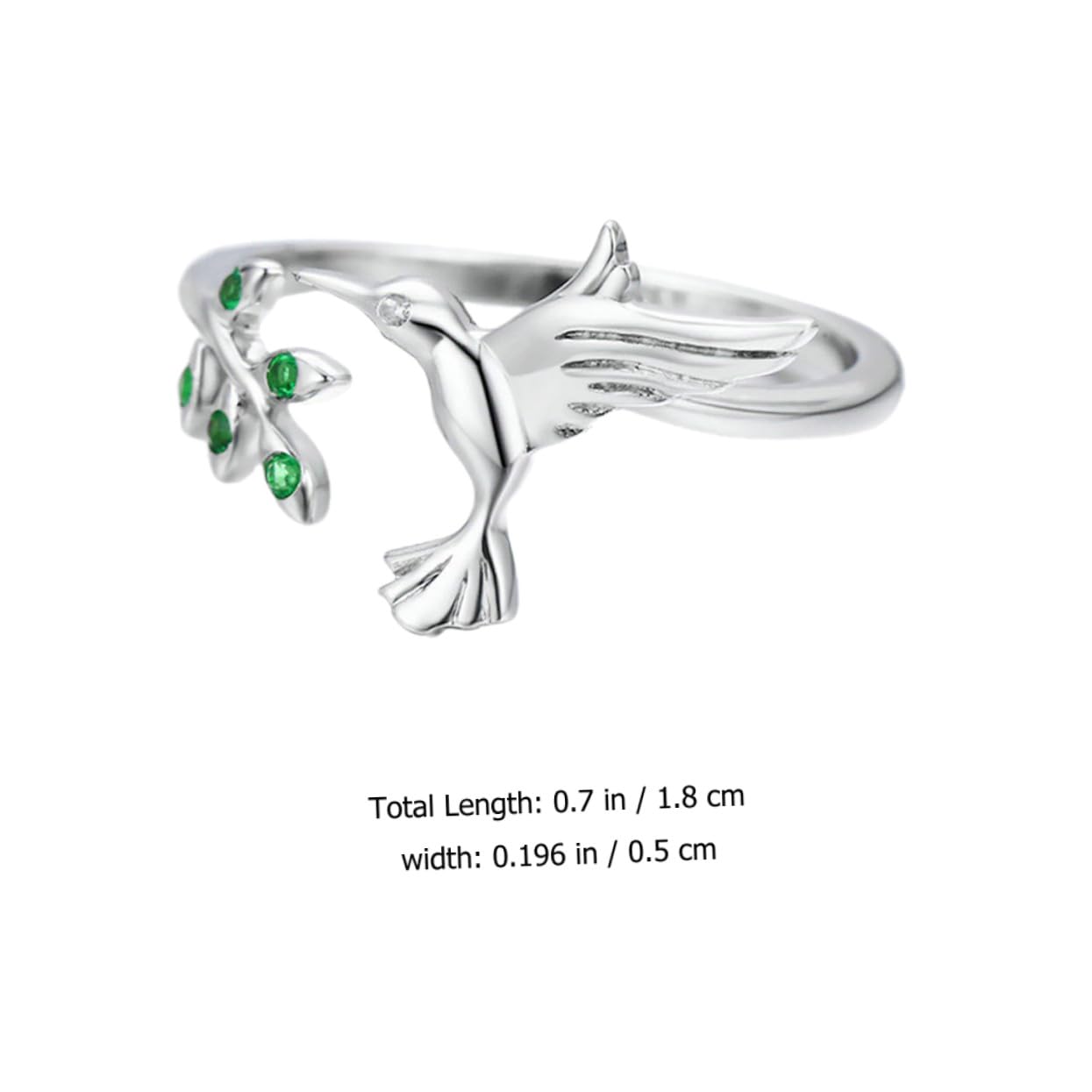 HANABASS Anillo Abierto de Colibrí y Hojas para Mujer, Joyas de Anillo Ajustable, Diseño Ligero de Metal Seguro, Moda para Chicas Adolescentes, Uso Diario, Tamaño Único, Color Platino