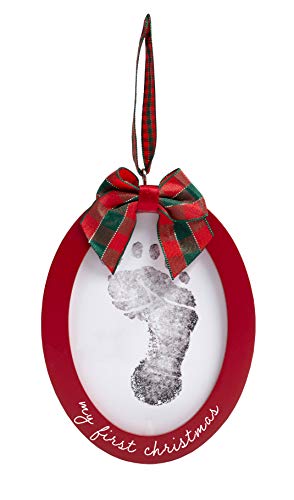 Image of Pearhead Babyprints Double-Sided Christmas Photo Ornament with Clean Touch Ink Pad, Baby's First Christmas Holiday Keepsake Ornament, Newborn Handprint or Footprint Kit, 2 Sided, Red