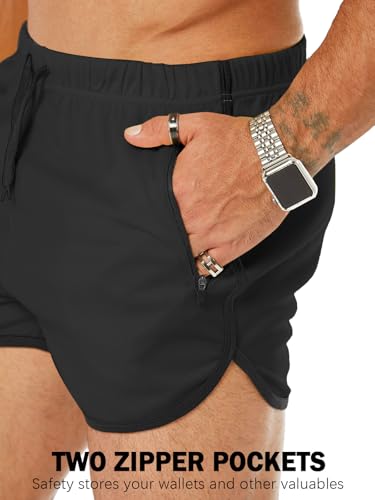 Men's Running Shorts 3" Quick Dry Lighweight Gym Workout Shorts with Zipper Pockets Athletic Jogging Shorts3