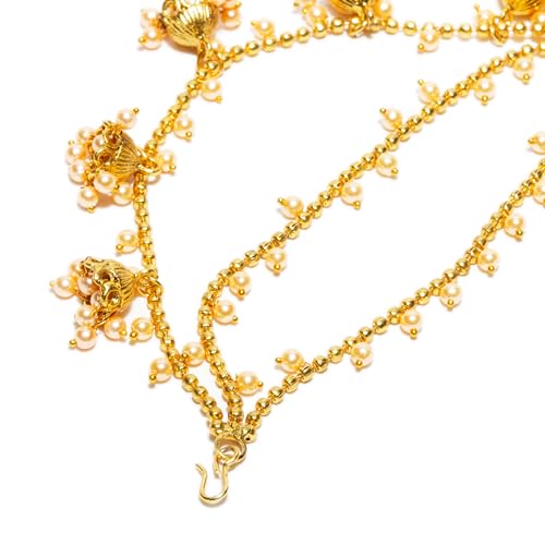 Bindhani Gold Plated Bahubali Earrings Hair Chain With Small Dangling Jhumki Crafted By Indian For Women4