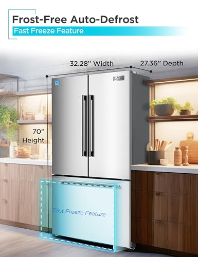 BLACK+DECKER 18 Cu. Ft. French Door Refrigerator with Built-in Ice Maker, Full Size Refrigerator with Bottom Mount Freezer Drawer, Frost Free, ENERGY STAR certified, BRF1800GIMS, Stainless Look on Fridge.com