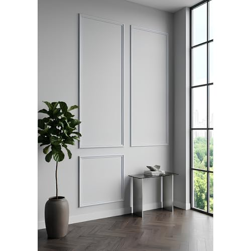 Image of WPC Charcoal Wall Moulding Set of 2 Frames | Self Adhesive Peel & Stick Waterproof Wall Trim Panels | 5x2 Ft & 2x2 Ft Decorative Frames for Interior Decor, White (Pack of 2)