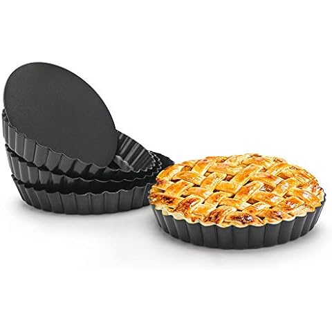 6 Inch Tart Pan, Beasea 4pcs Small Pie Pans Removable Bottom Mini Tart Pans Non Stick Pie Pan, Loose Bottom Fluted Tart Pan Round Instant Pot Quiche Pan for Oven Baking Cover