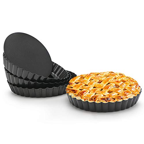 6 Inch Tart Pan, Beasea 4pcs Small Pie Pans Removable Bottom Mini Tart Pans Non Stick Pie Pan, Loose Bottom Fluted Tart Pan Round Instant Pot Quiche Pan for Oven Baking