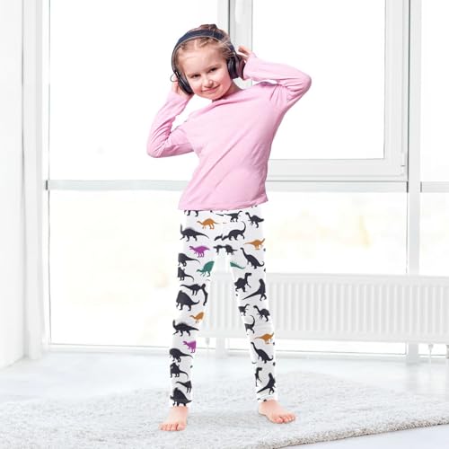 Dinosaur Silhouettes Girls' Leggings Toddler Doodles Kids Yoga Pants Dance Active Tights 4T4