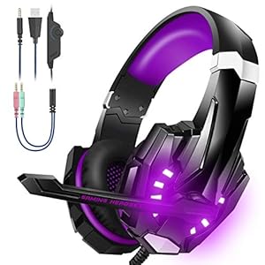 Bengoo Stereo Gaming Headset voor PS4, PC, Xbox One Controller, Noise Cancelling Over Ear Hoofdtelefoon met Microfoon, LED Licht, Bass Surround, Zacht Geheugen Paars
