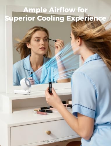 Image of Aecooly Mighty Portable Handheld Fan | 26H Max Cooling Time | 3 Flexible Modes | 5 Speeds Wind | Battery Level Display | USB Rechargeable Mini Personal Battery Powered, Gifts for Women, Travel -White