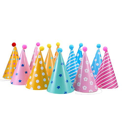 12PCS Party Hats, Lovely Paper Cone Birthday Party Hats for Children, Fun Birthday Jamboree Party Hats