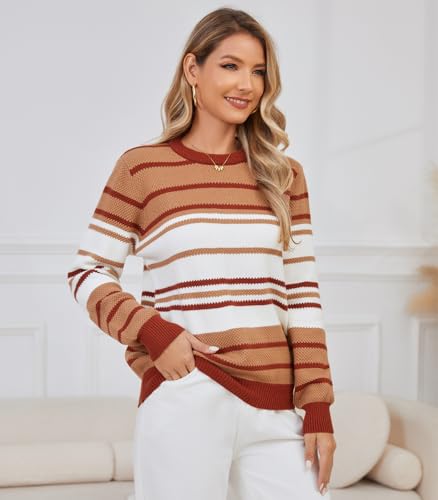Image of ANCAPELION Women's Christmas Sweater Pullover Vintage Color Block Chunky Knit Sweater Tops