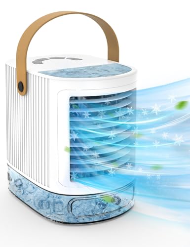 Mini Air Conditioner, Portable Desktop Air Cooler with 3 Speeds & Leather Handle, 7 LED Lights, Small Evaporative Cooler for Small Room Office Dorm Bedroom Desktop Table Personal Use Mini Air Conditioner, Portable Desktop Air Cooler with 3 Speeds & Leather Handle, 7 LED Lights, Small Evaporative Cooler for Small Room Office Dorm Bedroom Desktop Table Personal Use