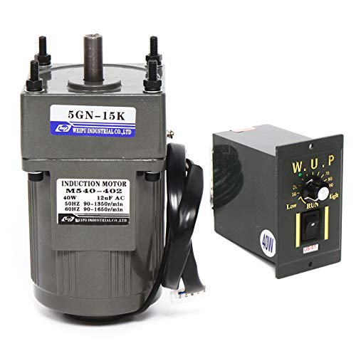 OUKANING Motor Reductor monofásico AC 220V 40W Motor Reductor Motor asíncrono Motor de Velocidad Ajustable (15K)