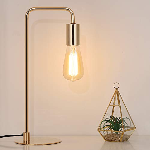 Edison Table Lamp, Industrial Desk Lamps, Small Gold Metal Lamp Suit for Bedside Dressers Coffee Table Study Desk in Bedroom, Guest Room Office