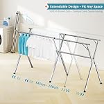 JAUREE 2.4 Compteurs Sac à linge, Sac à vêtements pour le séchage pliant intérieur extérieur, Sac de blanchisserie en acier inoxydable lourd, Sac pliable Portable avec grand sac à vêtements 20 Crochets coupe-vent