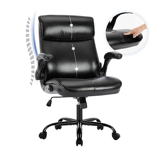 COLAMY Schreibtischstuhl, Ergonomischer Bürostuhl mit Verstellbaren Armlehnen, Chefsessel mit Hoher Rückenlehne, Höhenverstellbar und Neigbar Drehstuhl mit Dicker Lederpolsterung, Schwarz