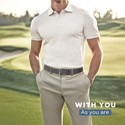 Image of JASGOOD Braided Stretch Belt for Men Golf Casual Fabric Elastic Woven Belt 1 3 /8 inch Adjustable Work