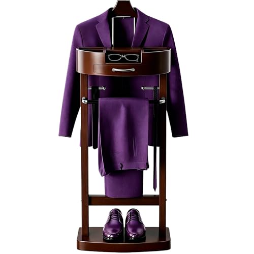 Qcesorib Galán de Noche de Madera Maciza, Galán de Noche Moderno Multifuncional con Cajones, Galán de Noche para Dormitorio con Bandeja, para Oficina Sala de Estar Dormitorio, Marrón