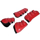 Shanrya Hindernis Pferdebeinschutz, verdickter vorderer hinterer Beinschutz Leichtgewichtiger Verstellbarer Pferdebeinschutz Atmungsaktiv(Set of red, XL)