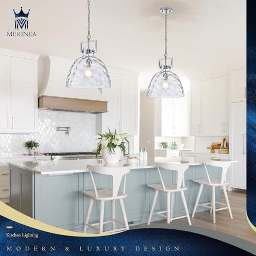 Image of 13.8 inch Chrome Glass Pendant Light, Hammered Clear Glass, E26 Light | 13.8 inch chrome hammered glass pendant light with adjustable chain and E26 socket for kitchen islands and dining rooms