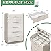 AMERLIFE 5-Drawer Chest with Glass Tabletop, Storage Dresser Organizer with Inside Mirror & Lift Top Dresser for Bedroom, Cream&Grey