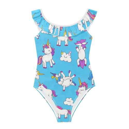 Traje de baño azul de unicornios transpirable para playa de niñas