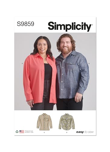 Simplicity Easy Plus Unisex Shirts Sewing Pattern Packet, Design Code S9859, Sizes XL-XXL-XXXL, Multicolor