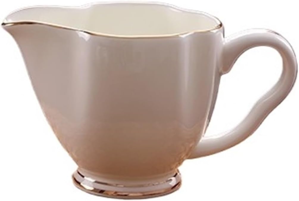 Gravy Boat With Lid 5.3 oz Gravy Boat White Ceramic Sauce Boat with Handle for Salad Dressings, Creamer, Broth, Black Pepper Thanksgiving Gravy Boat(Gold)