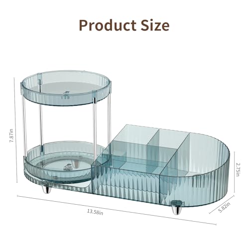 Image of Rotating Makeup Organizer for Vanity, 2 Perfume Trays with 5 Compartments Cosmetic & Skincare Storage, Space-Saving Beauty Organizer, Multi-Purpose Countertop Organizers for Bathroom, Desktop, Pantry
