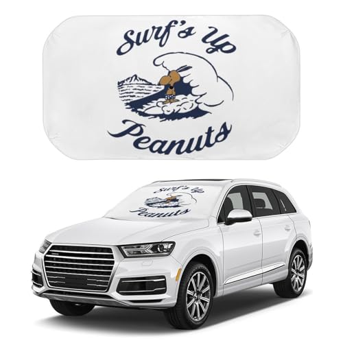 スヌーピー ハワイ 車用 サンシェード 傘型 折り畳み式 フロントガラス用 車用パラソル 日よけ 遮光 強力断熱 日焼け対策 車内用品 UVカット 車中泊 プライバシー保護 取付け簡単 収納便利 収納ポーチ付き プレゼント 133x73cm