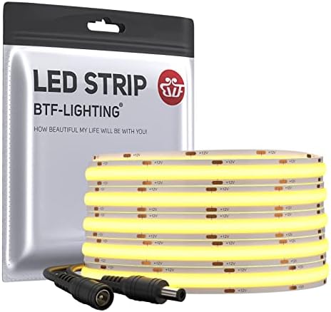 BTF-LIGHTING FCOB Flexibel Hohe Dichte LED Streifen 5M 528LEDs Warmweiß 14W/M 12V Dimmbar Verformbar FOB COB LED Licht Band für Schlafzimmer Küche Raum Innendekoration(Nur Streifen
