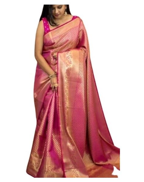 yashika Plain Women's Trendy Cotton Silk Color Saree with Blouse Material(SUHALI Peach)-picture-3