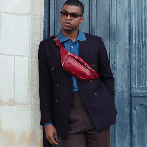 Image of Time Resistance Leather Waist Pack - Belly Bag, Belt Bag, Fanny Pack - Handmade in Italy (Red)