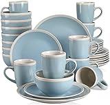 vancasso, Seesami 32 Pieces Dinnerware Set Service For 8, Blue and Cream Stoneware Made With Bowls...