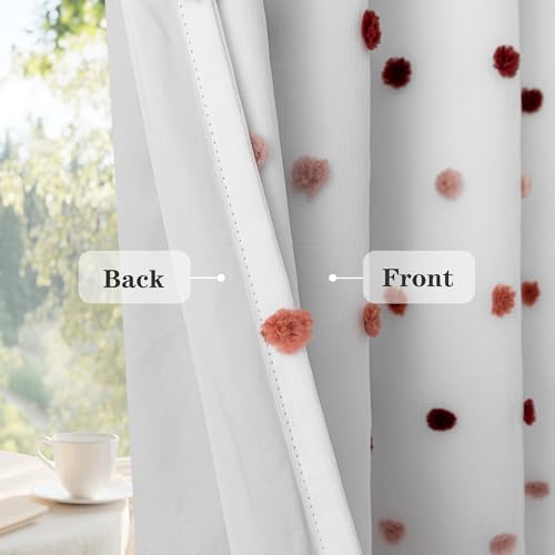 Image of Kids Blackout Curtains for Girls Bedroom,Pom Pom Curtains 50x95 in | 100% Blackout Light Blocking Drapes,Nursery Curtains,Room Darkening,Thermal Insulated Grommet Drape,Red,Cute,2 Panels Set