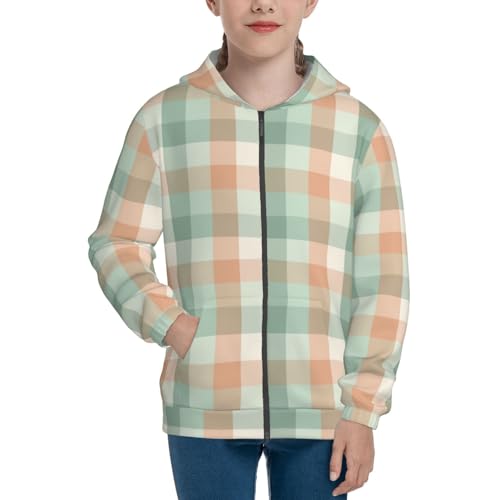 Square Picnic Plaid Kids Pullover Hoodies Boys Zip Up Sweatshirts Girls Athletic Clothes with Pocket3