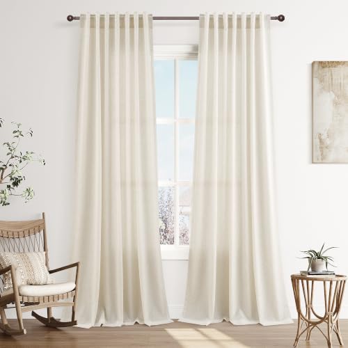 Image of Joywell Extra Long Linen Curtains 106 Inches for Living Room Beige Cream