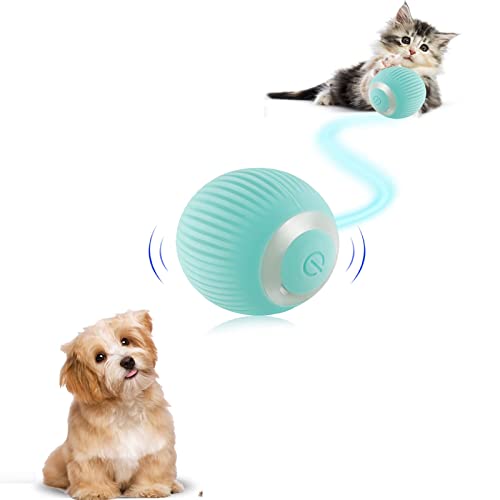 JINGSHUBO - Palla giocattolo per gatti interattiva, intelligente, ricaricabile tramite porta USB, giocattolo per gatti che si illumina e si muove da sola, adatta come regalo (colore blu)