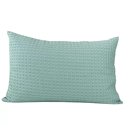 Casa da Laura - Funda de Cojín Verde Agua 50 x 70 cm - Almohada Elegante con Gofre Tejido 100% Algodón Prelavado Resistente y ExtraSuave