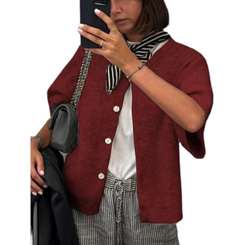 Image of Women Y2k Knitted Crop Cardigan Shirt Short Sleeve Button Down Ribbed Knit Crop Top Outwear Top Tee Shirt