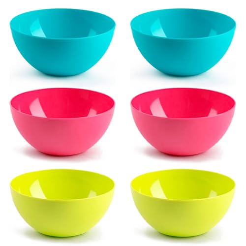 Acan Tradineur - Pack de 6 cuencos redondos de plástico, reutilizables, aptos para uso alimentario, microondas y congelador, fabricados en España - 17 x 8 cm - 1,2 litros - Color aleatorio