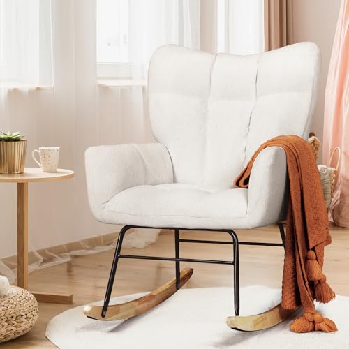Image of Murago Nursery Rocking Chair, Glider Chair, Overstuffed Foam Seat, High Back, Ideal for Nursey, Bedroom, Living Room, White