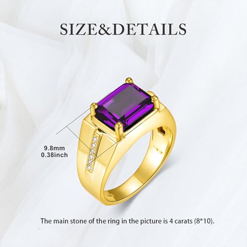 1-6 CT Men's Gemstone Engagement Ring 925 Sterling Silver Custom Emerald Cut Gemstone Wedding Rings for Men Dad Husband Birthday Christmas Anniversary Father's Day Gifts with Free Engraving3